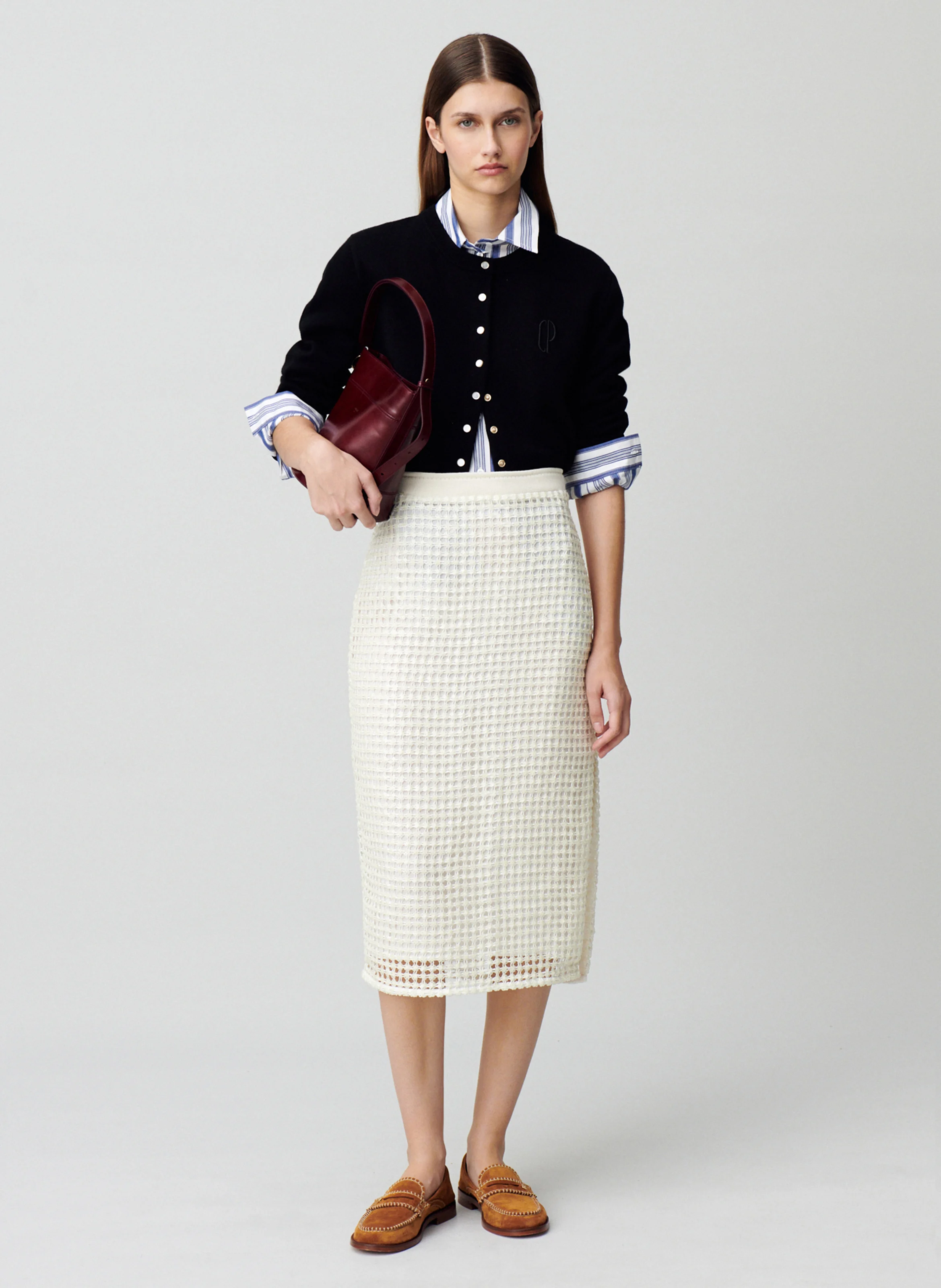 Jupe midi droite| Blanc