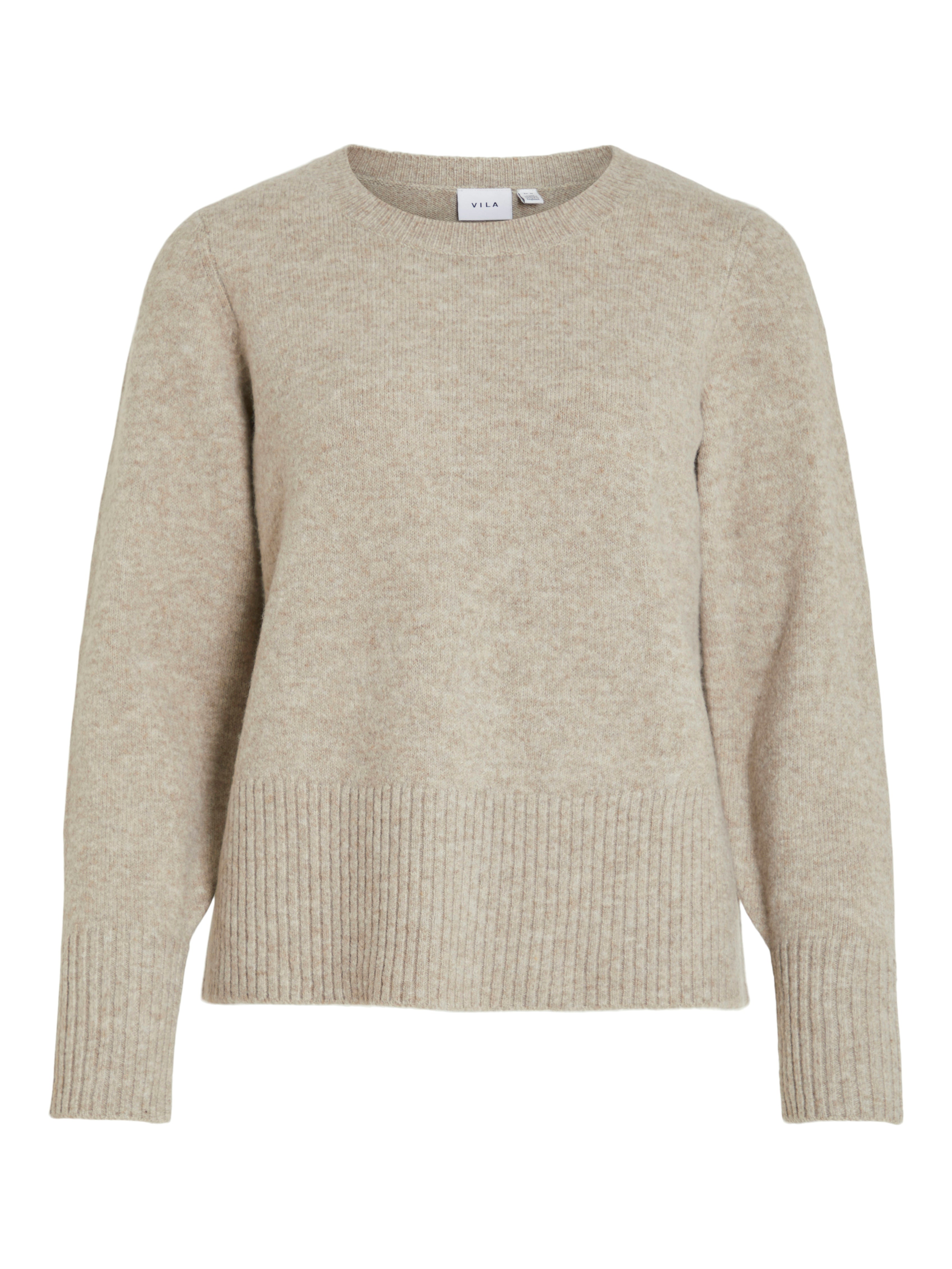 Vila  Viprimia L/S O-Neck striktrøje - Natural Melange