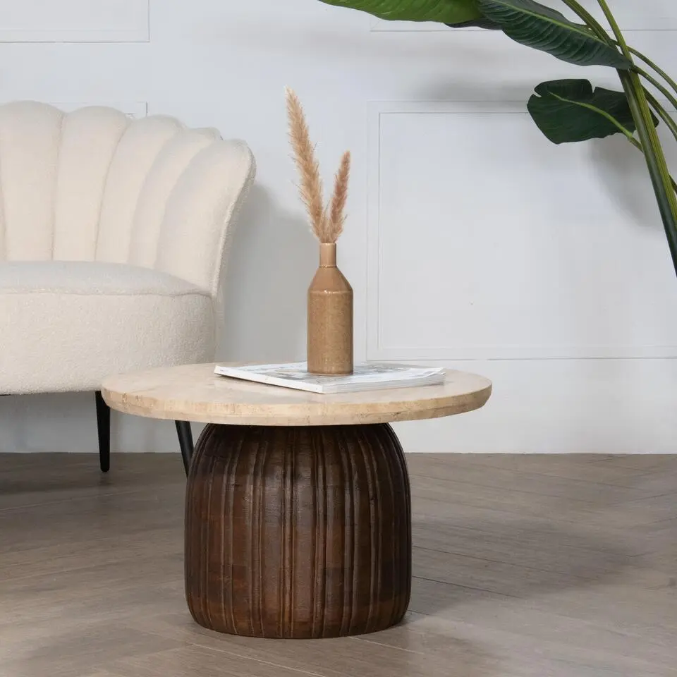 Salontafel Rond - Bruin - Travertin - 60cm - Salontafel Juan