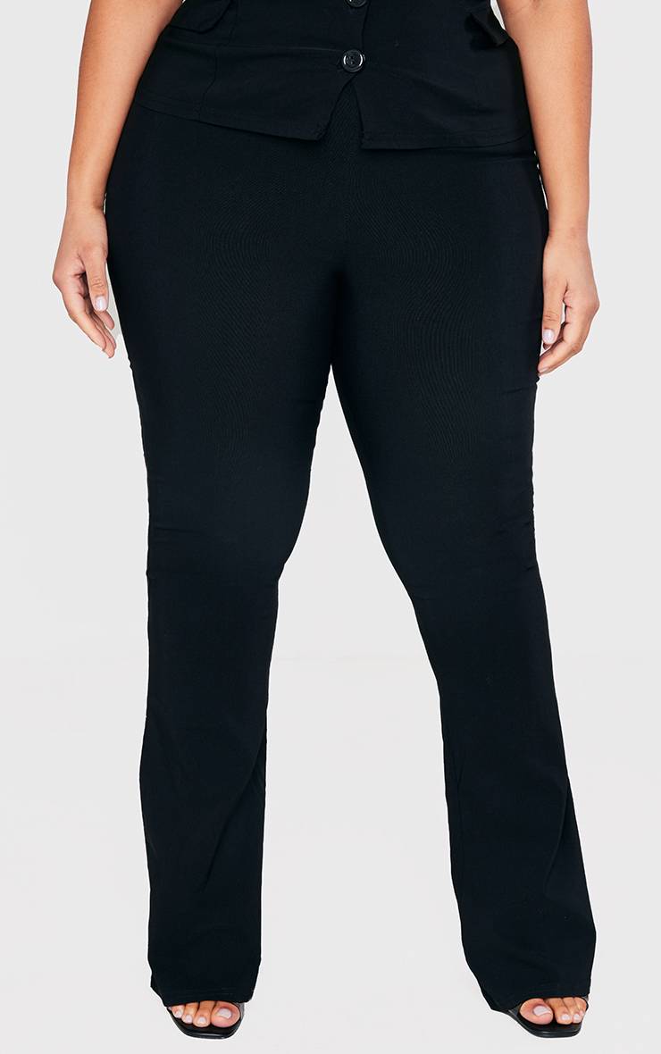 Noir Pantalon Grande Taille À Jambe Évasée En Tissu Extensible