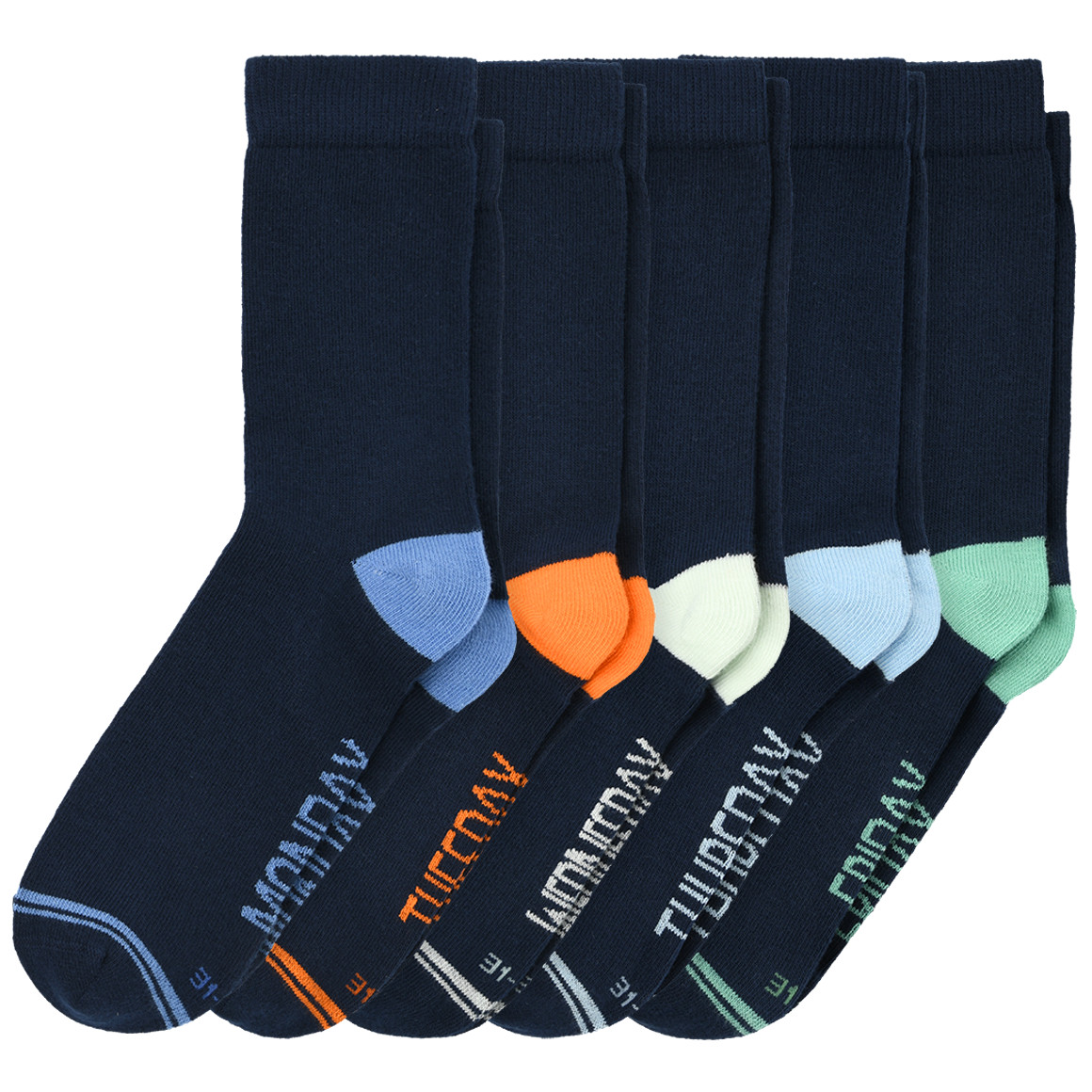 Topolino 5 Paar Jungen Socken mit Wochentag-Schriftzug dunkelblau