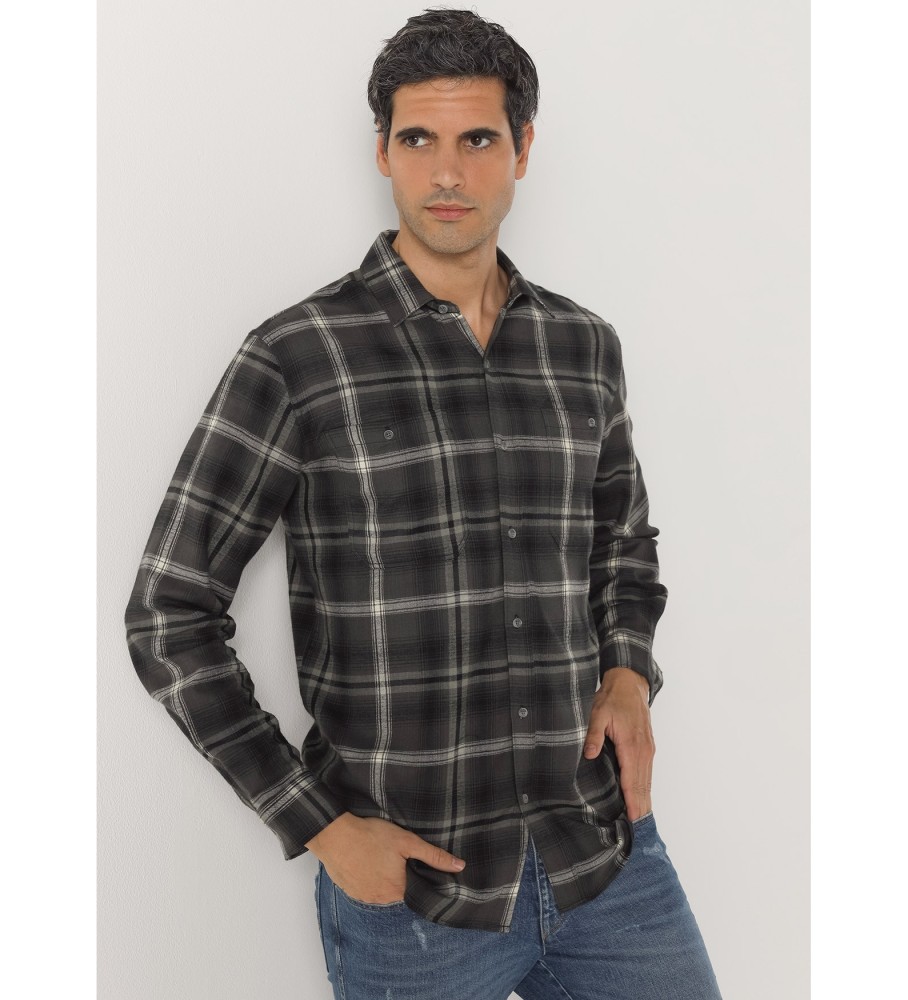 Camisa de flanela de manga comprida Lois Grey com estampa de quadrados