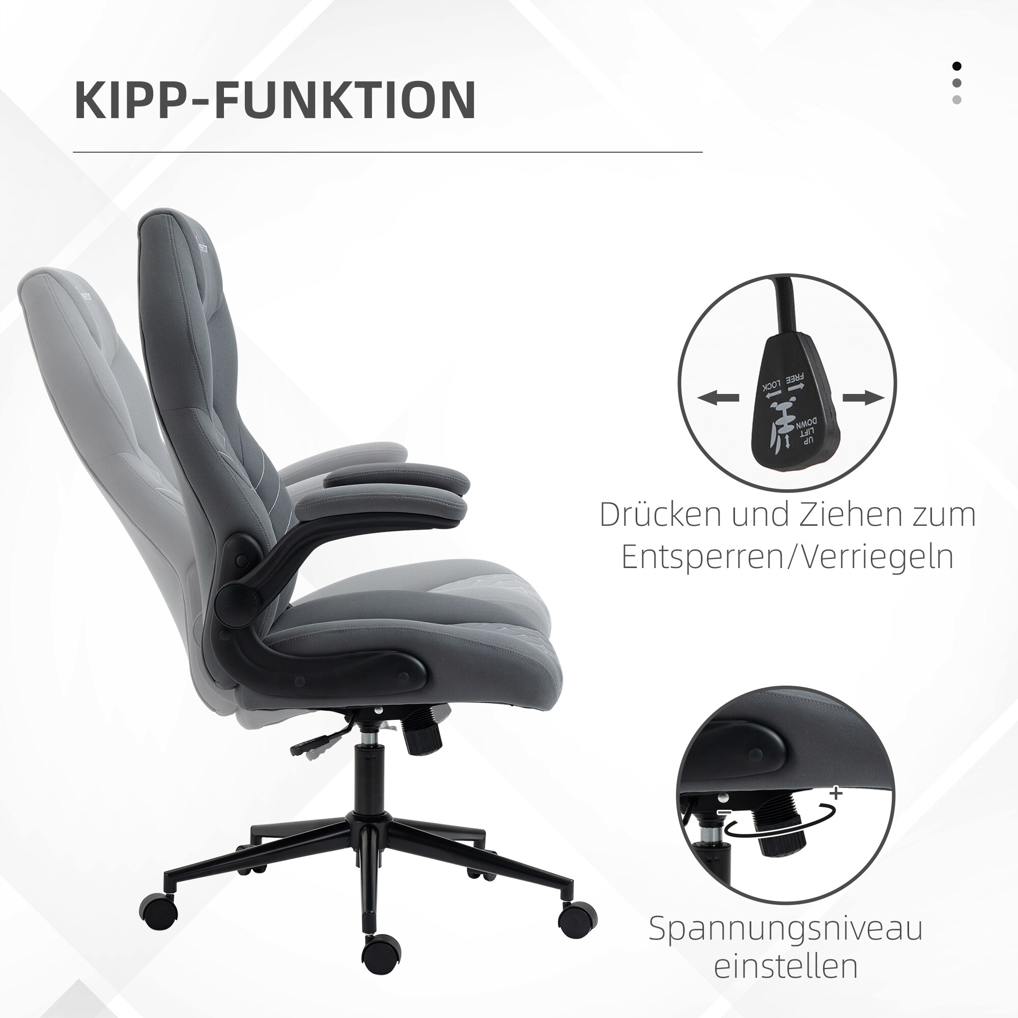 Vinsetto Bürostuhl mit Kopfstütze und Armlehnen grau 65,5L x 69,5B x 112-122H cm