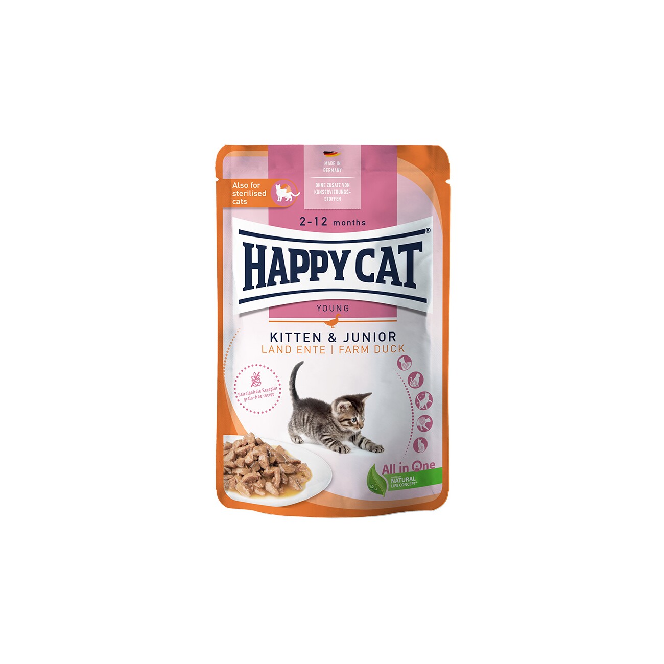 HAPPY CAT Young Nassfutter Katze Kitten & Junior, Land Ente, Meat in Sauce 20x85 g