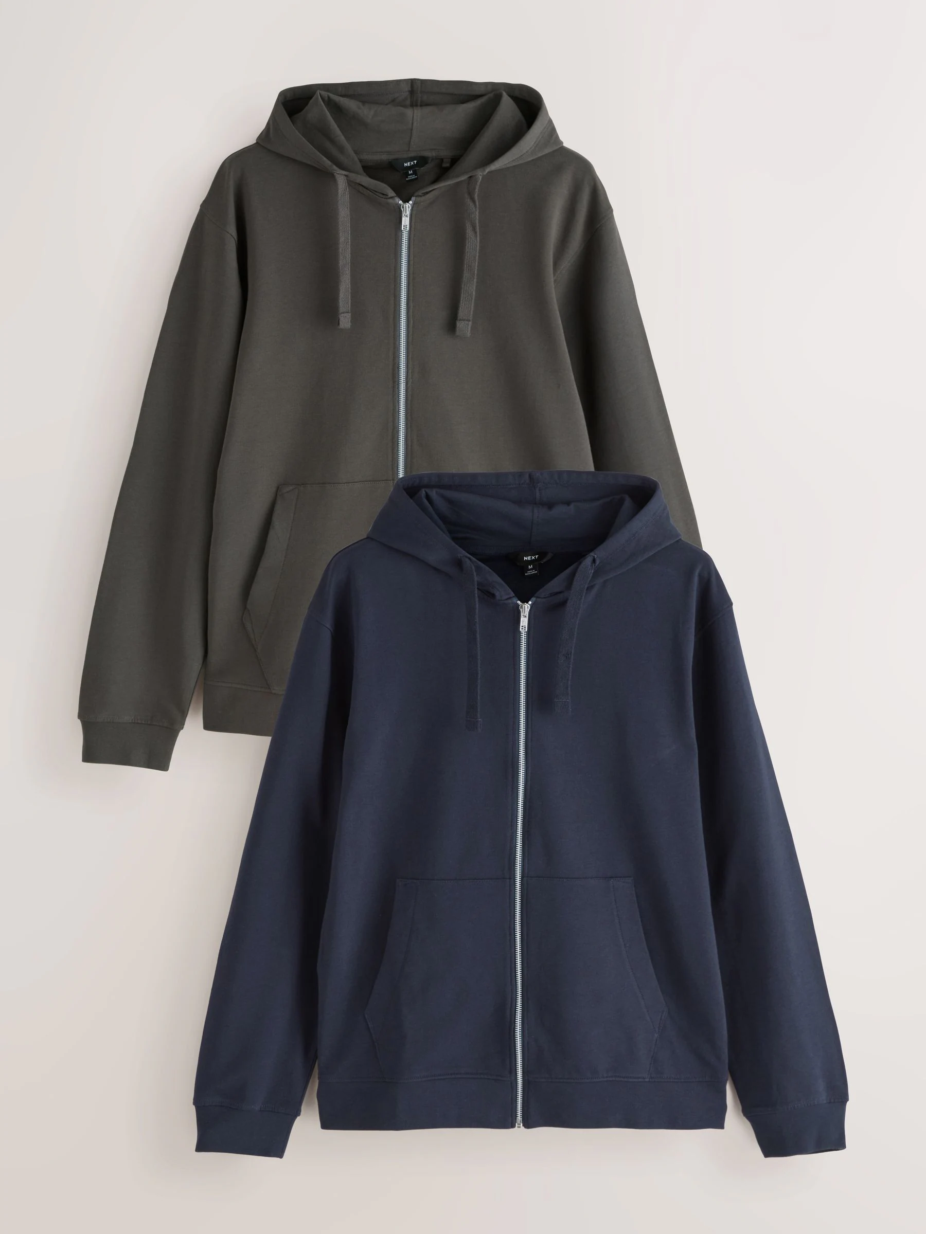 Marineblauw/antraciet - Cotton Lightweight Zip Up Hoodies 2 Pack