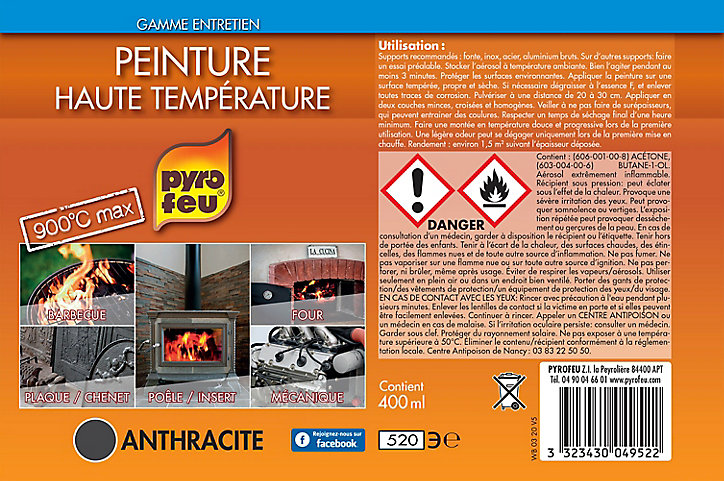 Peinture haute température Anthracite en aérosol de 400 ml