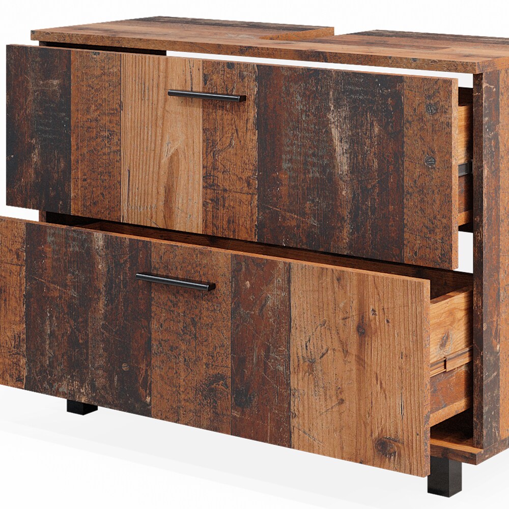 Vicco Waschtischunterschrank Waschbeckenunterschrank Ilias Old Style modern 80x61 cm Badezimmer Schrank Badschrank Badkommode Badmöbel 2 Schubladen