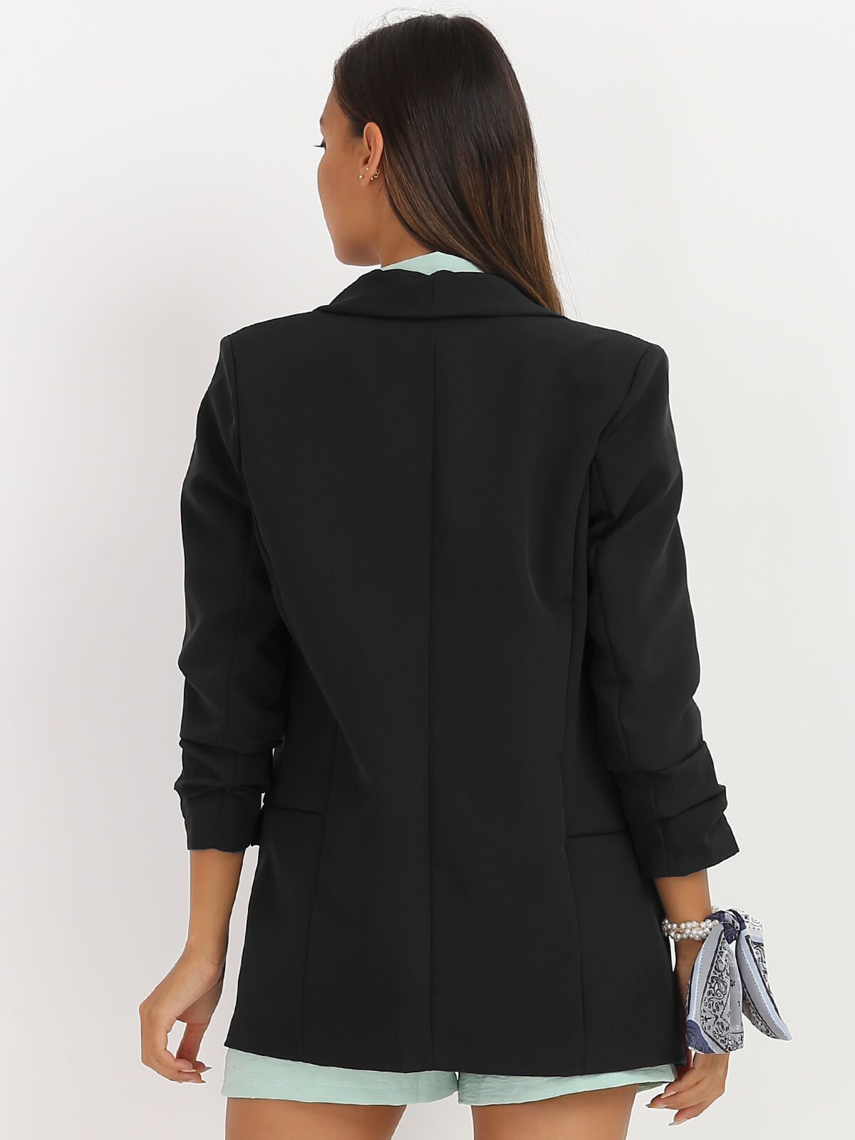 Veste blazer à manches retroussées- Noir