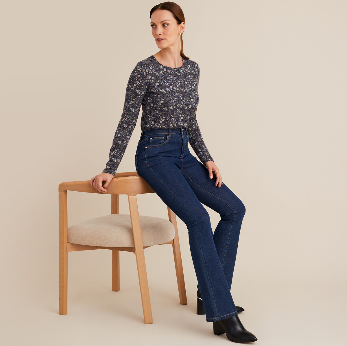 ANNE WEYBURN<br>Camiseta estampada, tecido escovado, efeito quente