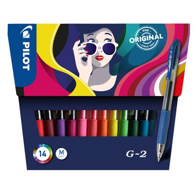14 stylos Pilot roller G-2 - Roller encre gel rétractable - 0,7 mm