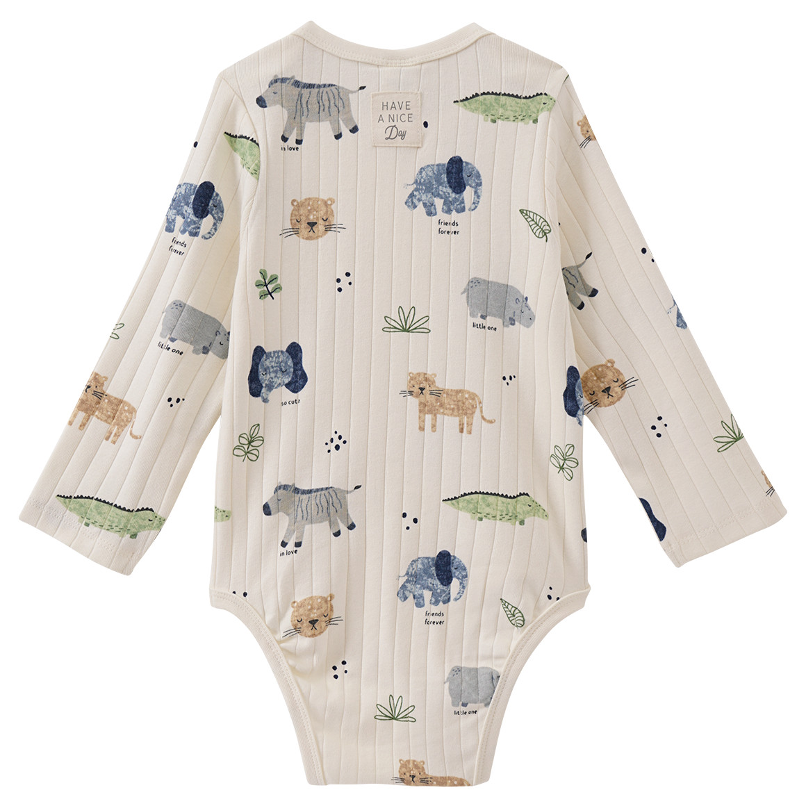 Newborn Langarmbody mit Tier-Allover creme
