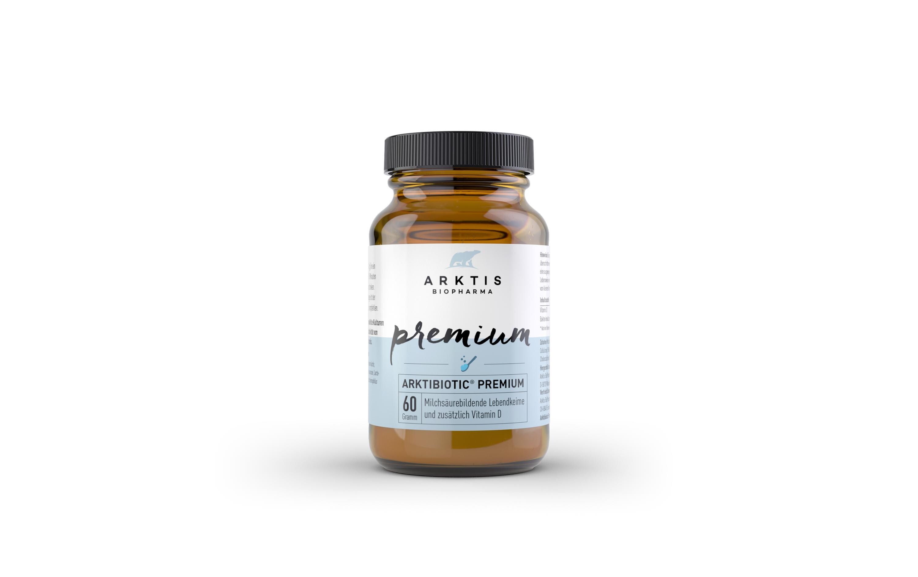 Arktibiotic Premium Pulver 60 gVeganes Milchsäurebakterien-Präparat: Komplex aus hilfreichen Bakterienstämmen und Nährstoffen für den Darm