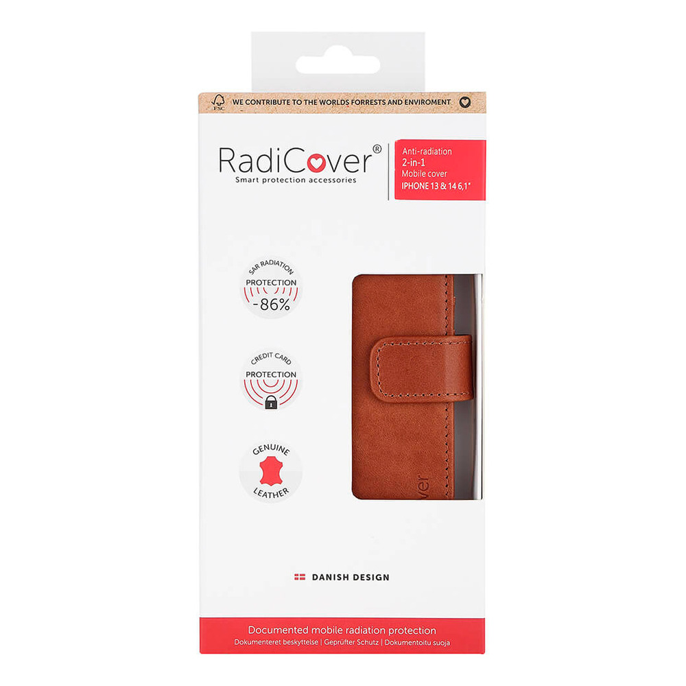 RadiCover iPhone 13/14 Strålingsbeskyttet Mobilcover 2i1 Brun - 1 stk.