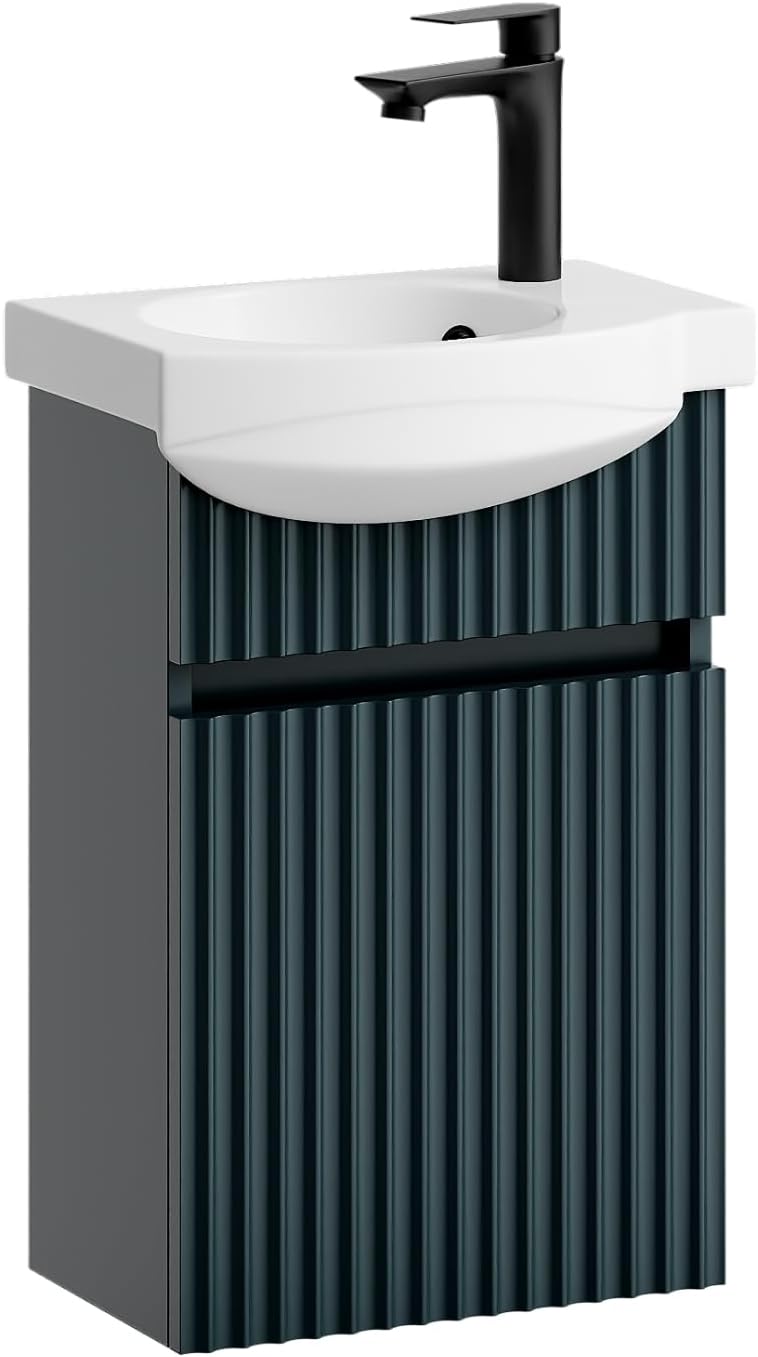 Planetmöbel Waschbecken mit Unterschrank 40 cm inkl. Keramikwaschbecken, Gäste WC Waschtischunterschrank hängend, anthrazit matt