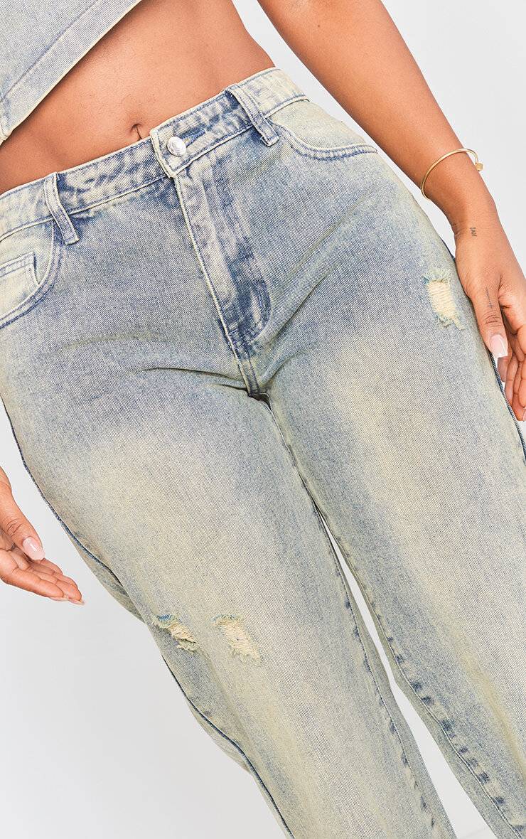 Délavage Vintage Jean Large En Denim Délavé Extensible Sculptant