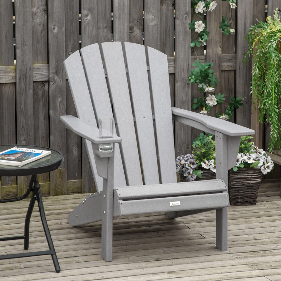 Outsunny Gartenstuhl mit Becherhalter grau