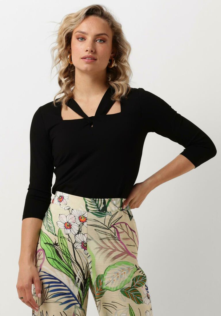 JANSEN AMSTERDAM zwarte jansen amsterdam top v130 jersey uni top 3/4 sleeve knotdetail at neckline
