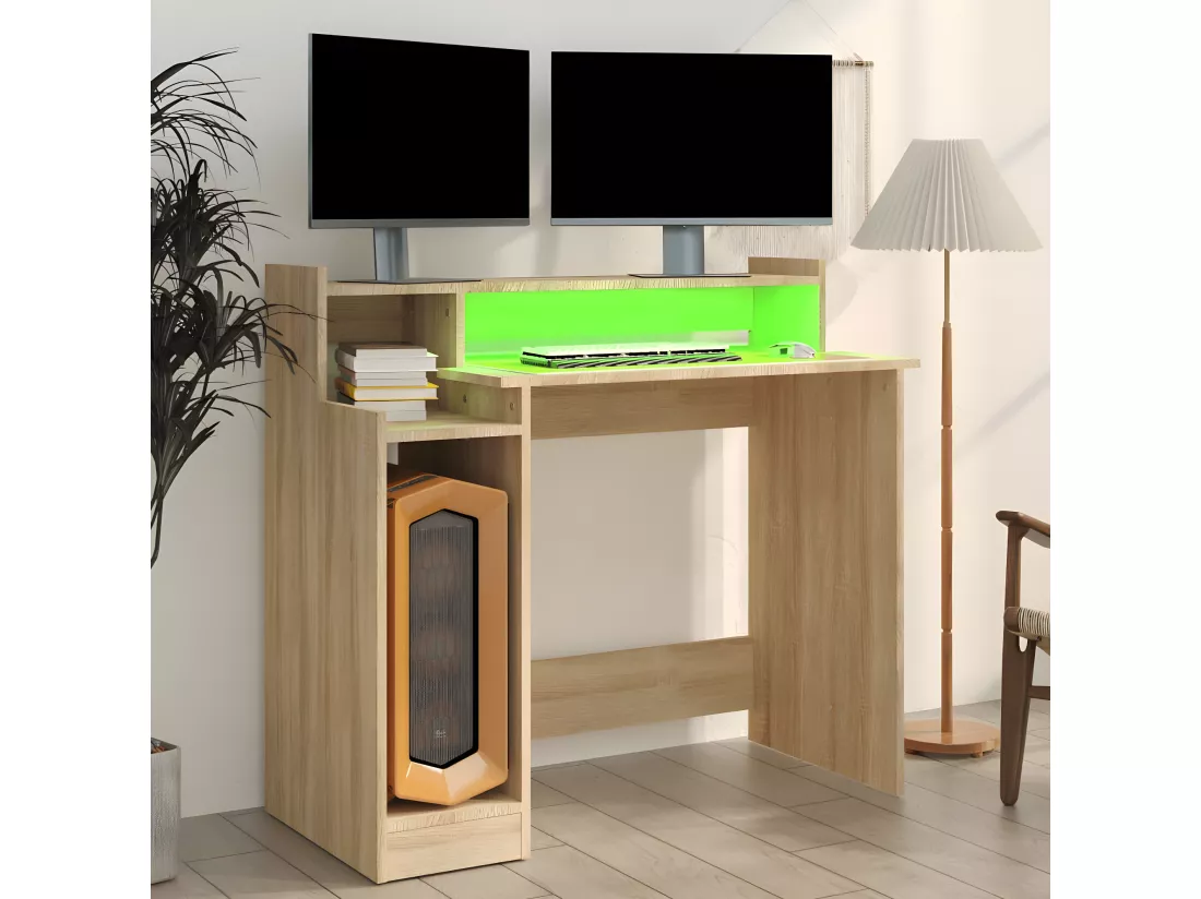 Bureau avec lumières LED Chêne 97x45x90 cm Bois d'ingénierie