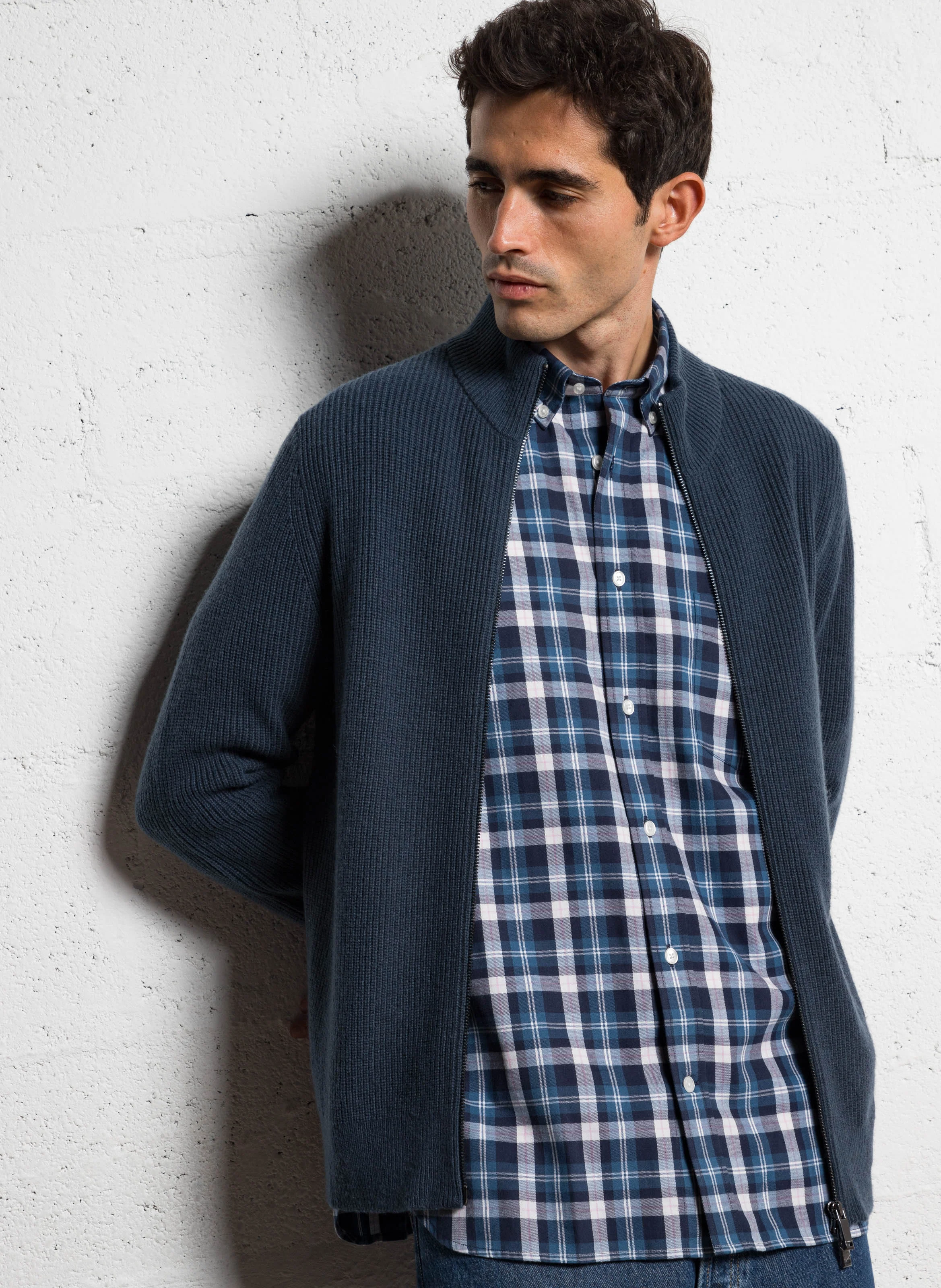 Gilet zippé en laine| Bleu