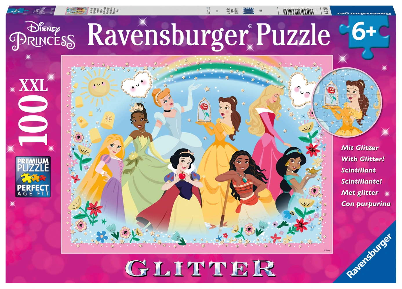 Ravensburger Kinderpuzzle 13326 - Stark, schön und unglaublich mutig - 100 Teile XXL  Prinzessinnen Glitterpuzzle für Kinder ab 6 Jahren