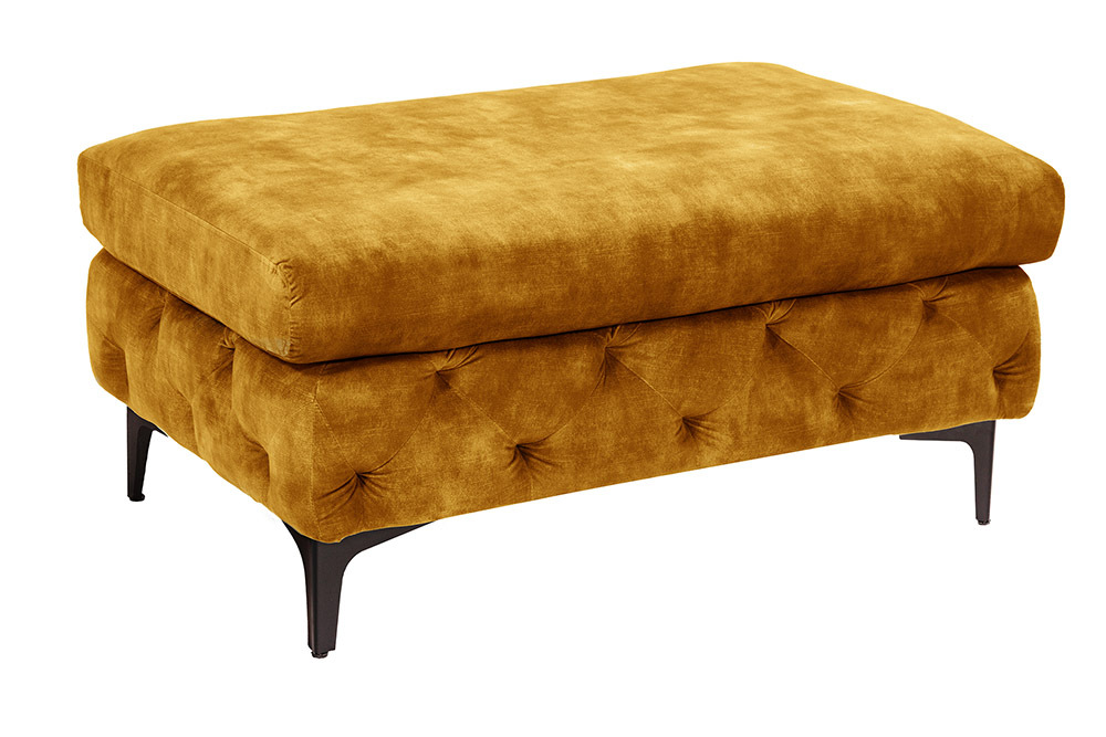 Chesterfield Hocker MODERN BAROCK 90cm senfgelb Samt Sitzhocker Fußhocker