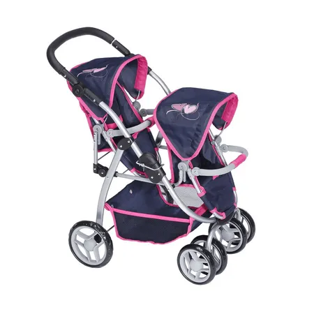 KnorrToys Zwillingspuppenwagen Milo - flying hearts blue pink