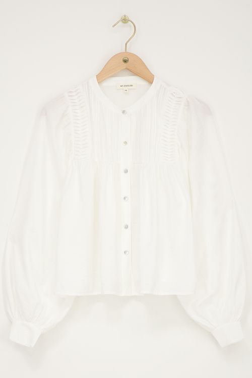 Witte blouse met pintuck & ballon mouwen