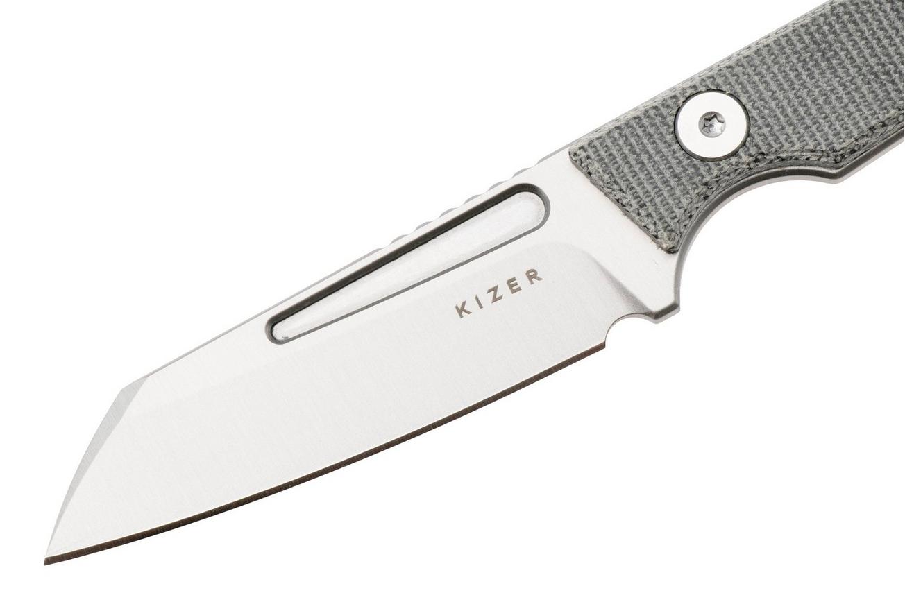 Kizer Vanguard Phasmids 1079A3 Satin AEB-L, Gray Micarta, vaststaand mes, Johan Jordaan design