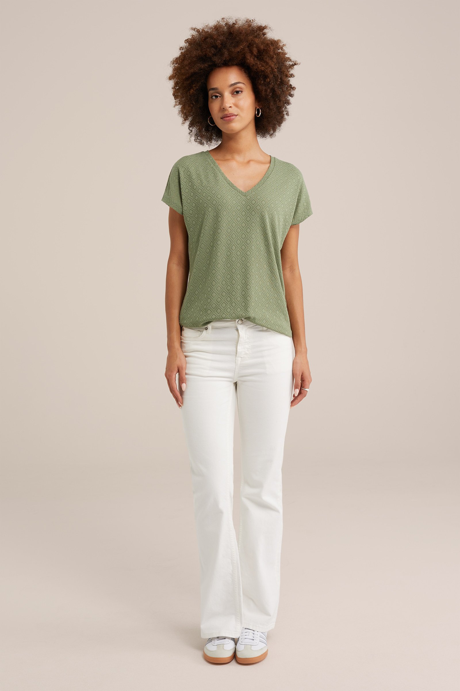 T-shirt met structuur WE Fashion Lichtgroen