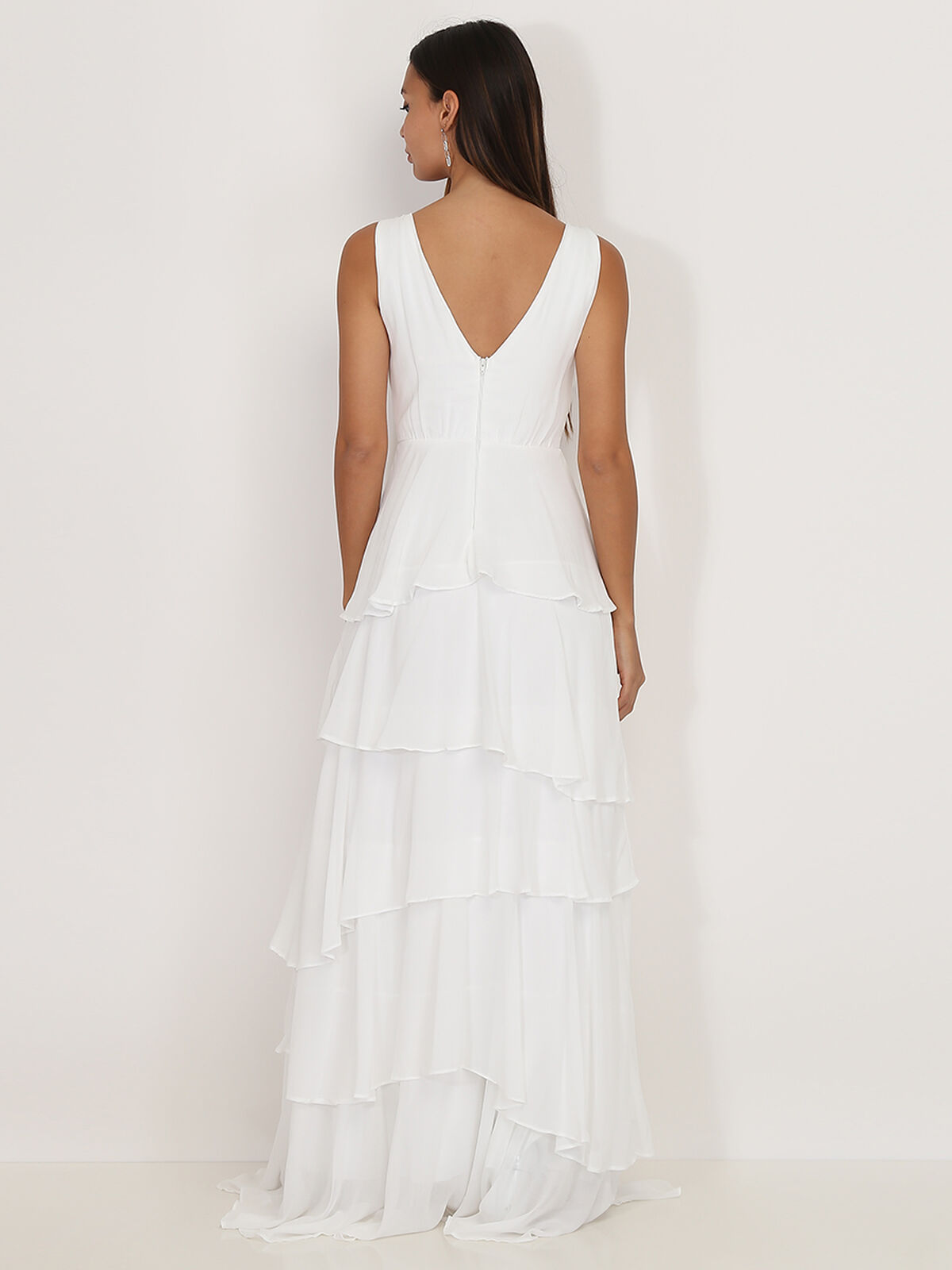 Robe longue à volants- Blanc