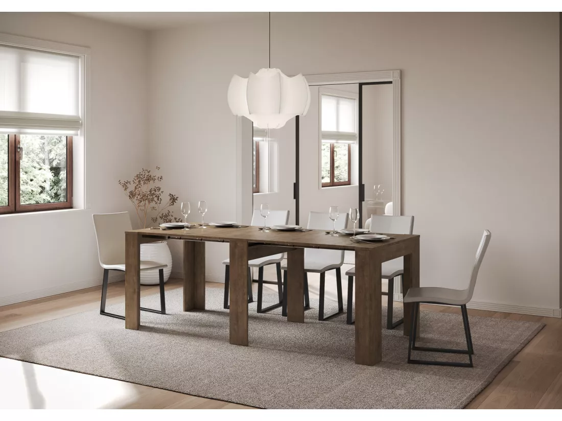 Console Extensible 90x25/211 cm Kiba Noyer rallonges internes