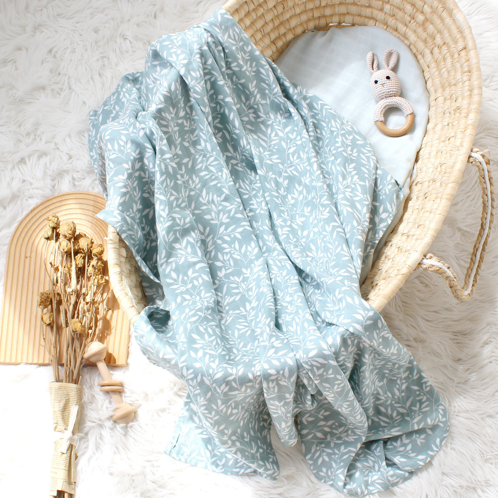 (120x120cm) Baumwoll Baby Pucktuch Mullwindel Musselin Wickeltuch Neugeborenen Swaddle Decke im Eisbär Design - Blau / Weiss