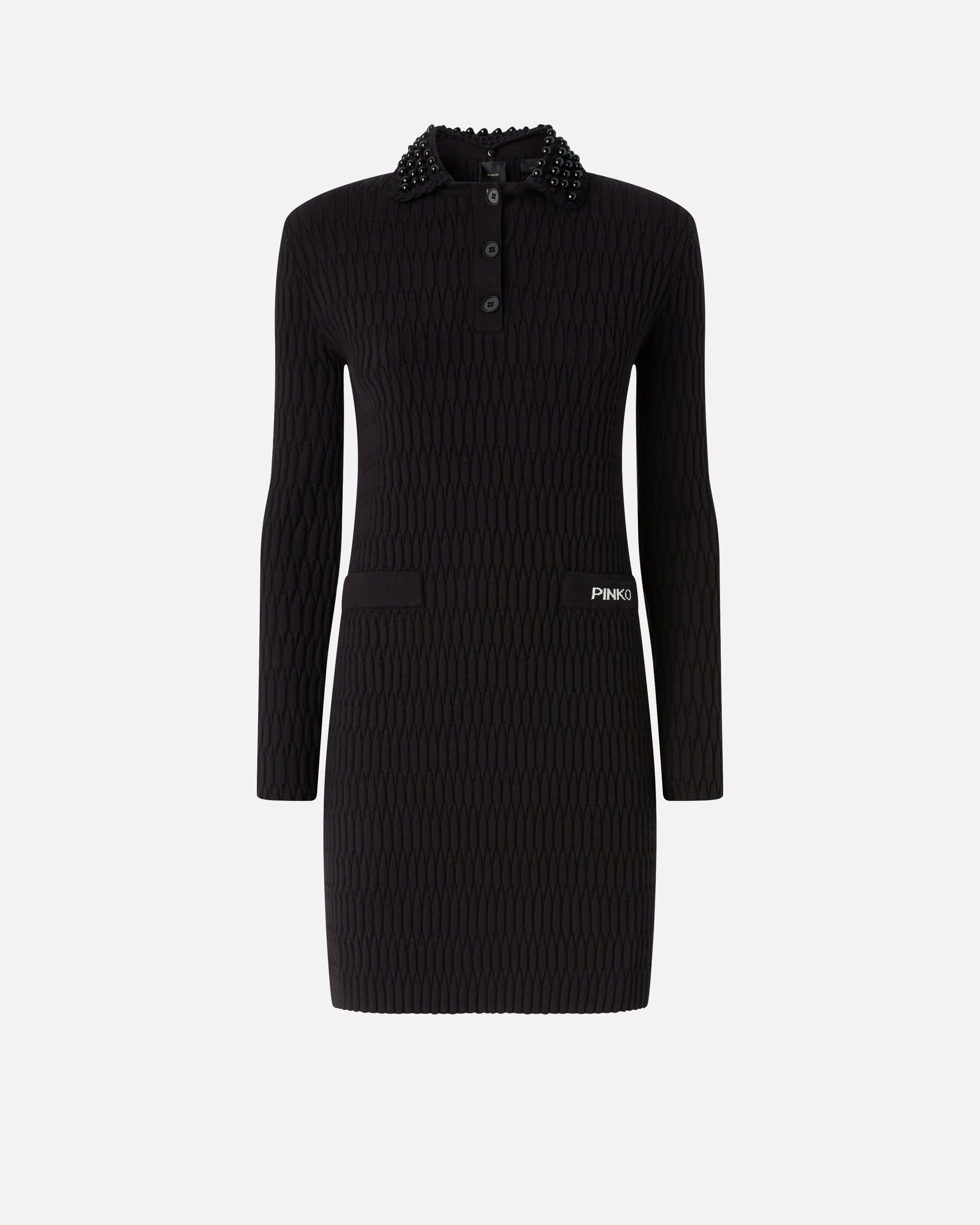 Robe courte géométrique à col bijou | Noir
