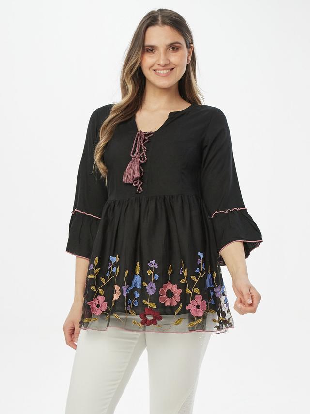 Tunika mit Blumen Organza