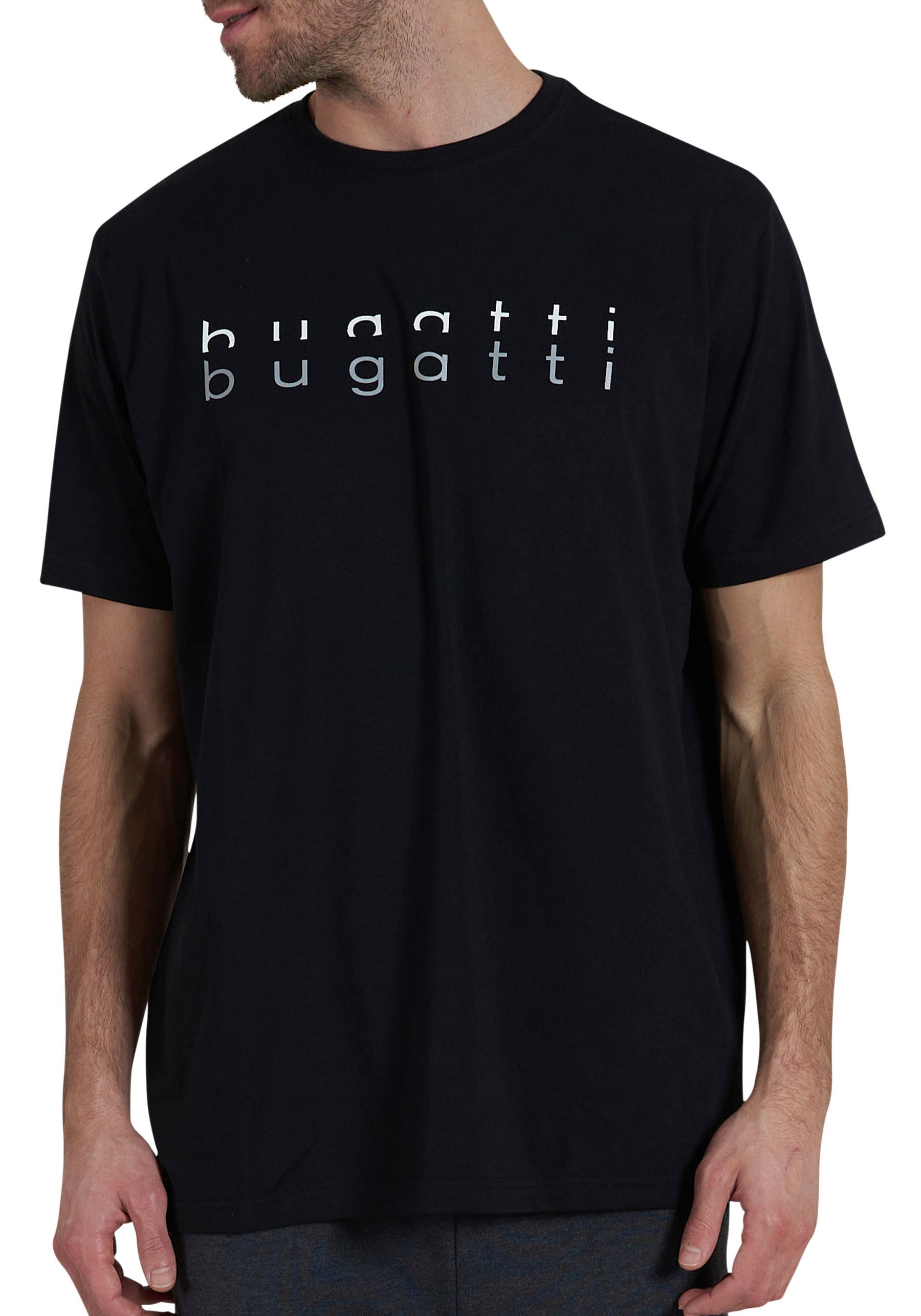 bugatti T-Shirt »Palermo«, Kurzarm, Rundhalsausschnitt, mit Logo, bequem, leicht, Baumwollmix