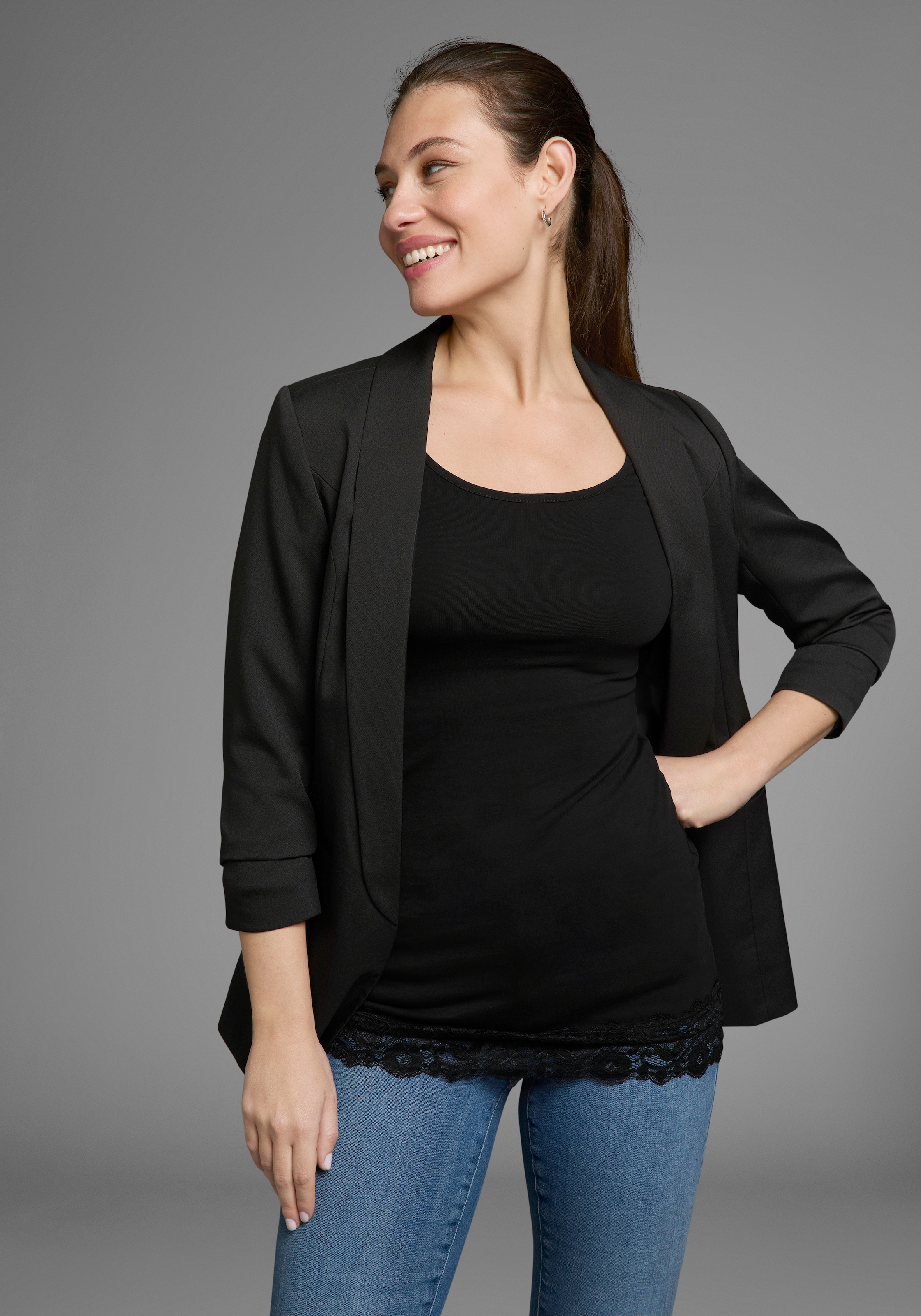 AJC Longshirt , Langarm,  figurbetonter Schnitt,  unifarben,  Rundhalsausschnitt