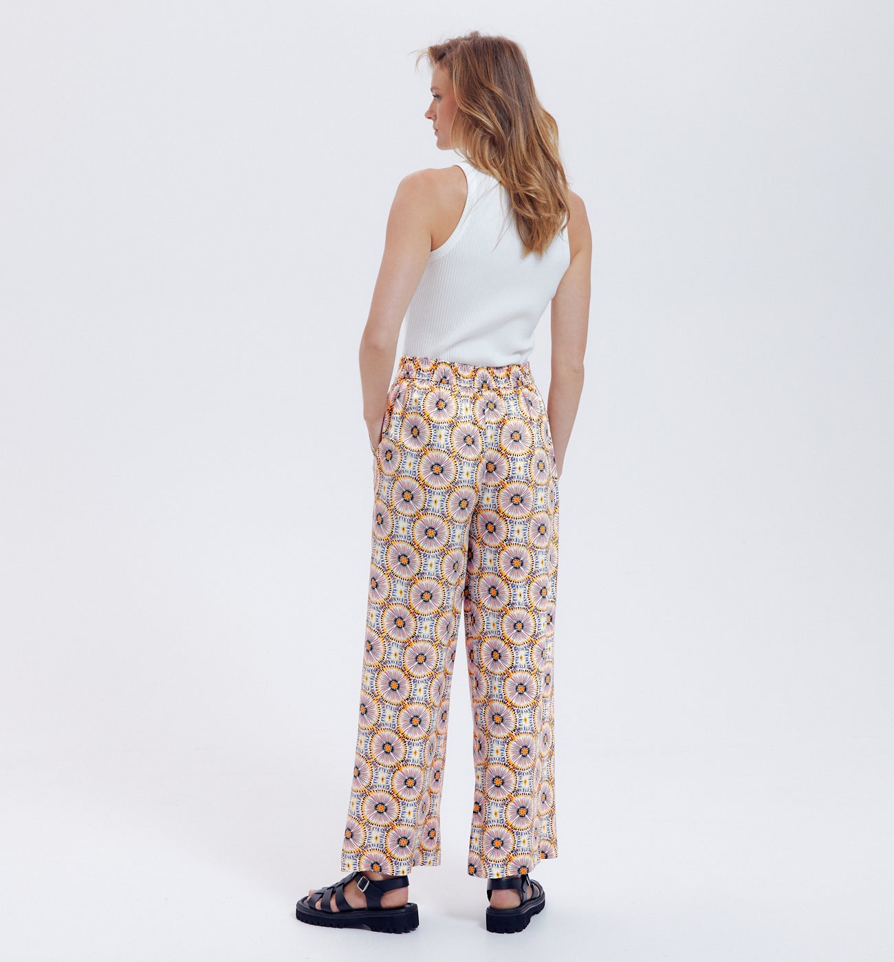 Pantalon large femme - Imprimé écru