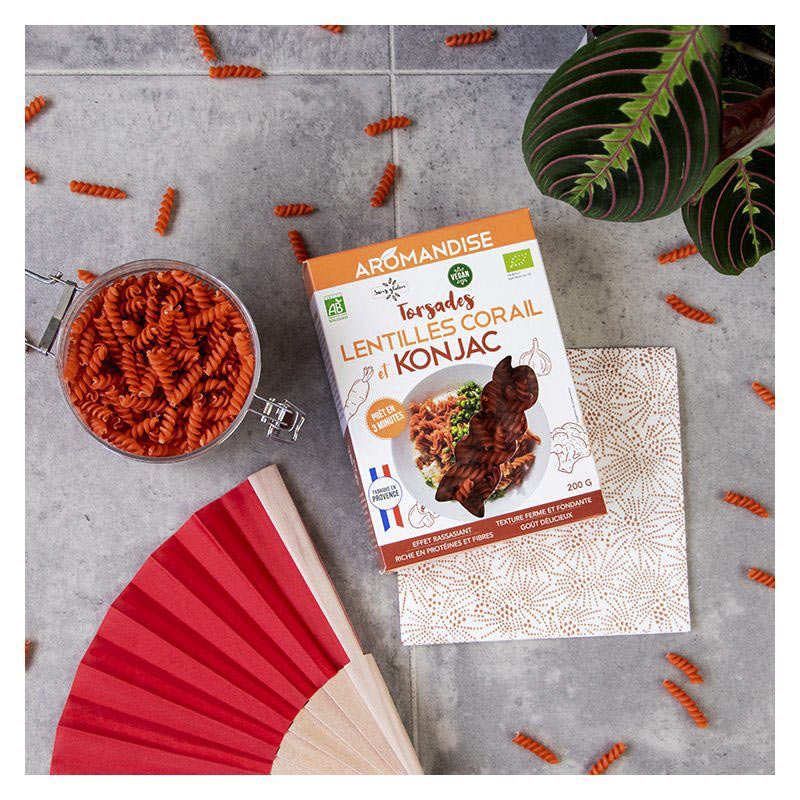 Torsades de Konjac bio et lentilles corail