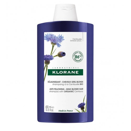 Klorane Centáurea BIO Champô Antiamarelecimento para cabelo branco, grisalho e loiro platinado 400ml