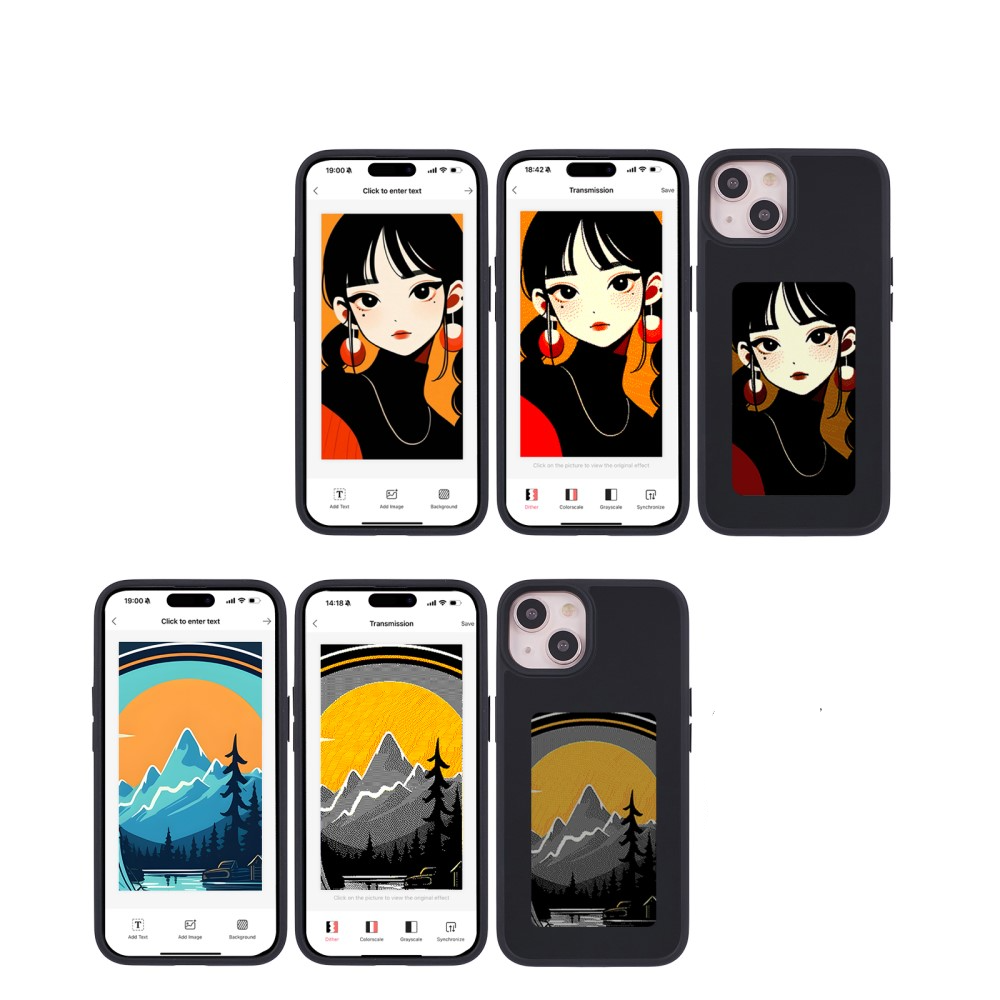 iPhone 15 Hybrid Hülle TPU Bumper mit Acryl Rückseite   DIY E-Ink Display mit NFC Technologie - Schwarz