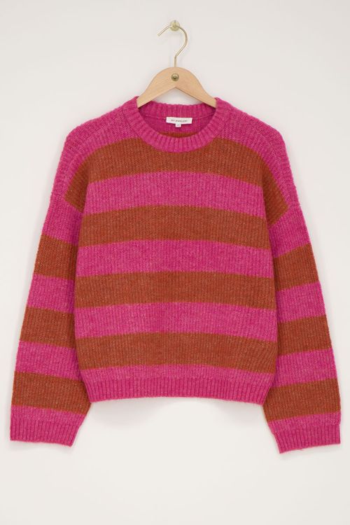 Roze trui met oranje strepen