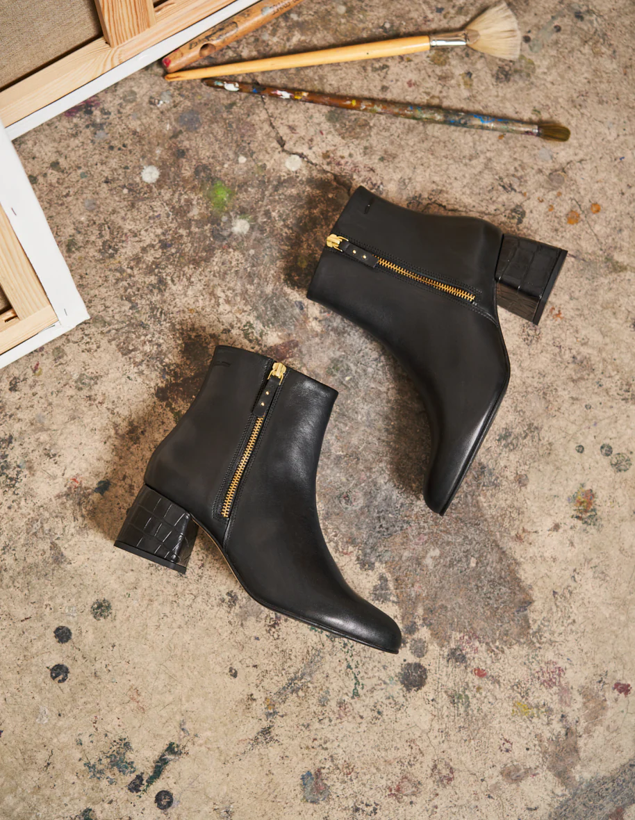 Bottines à talons Gisèle - Cuir noir