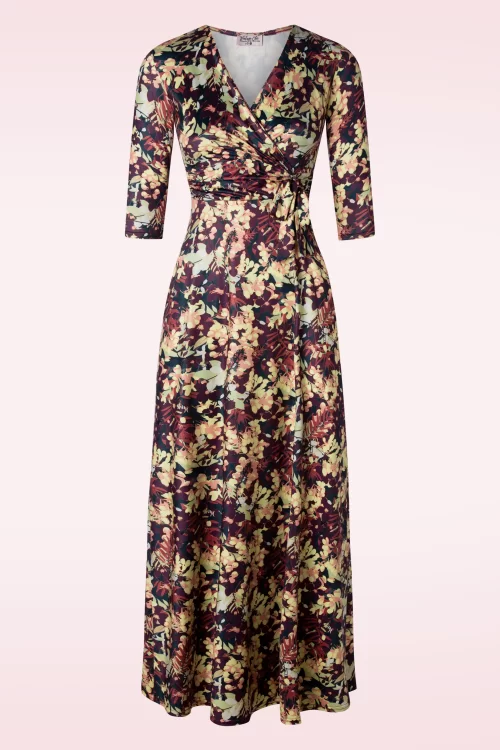 Vintage Chic for Topvintage Fresia Flower maxi jurk in wijnrood
