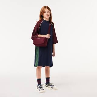 Robe t-shirt en coton avec empiècements contrastés Pantalons & Robes - Rouge - Lacoste - Fille