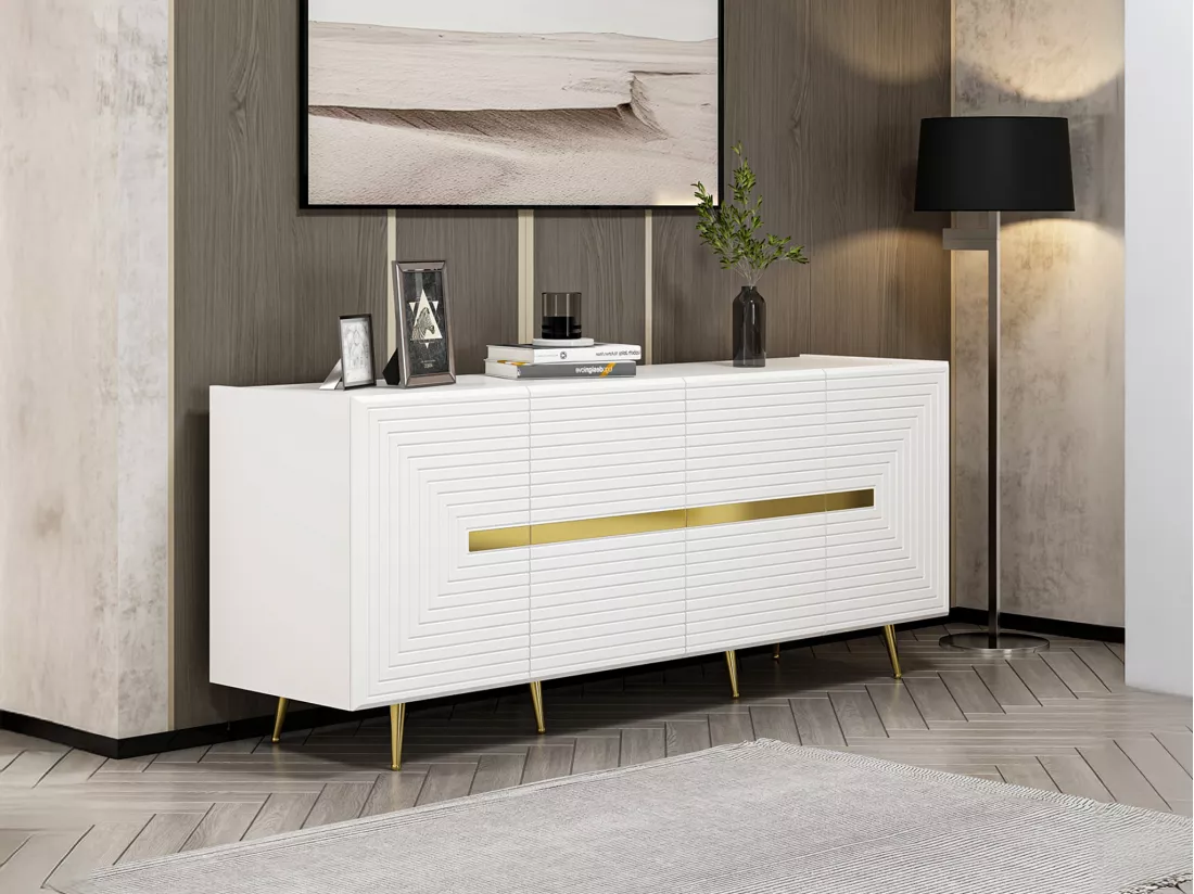 Buffet avec 4 portes en MDF - Blanc et doré - MOLYA de Pascal MORABITO