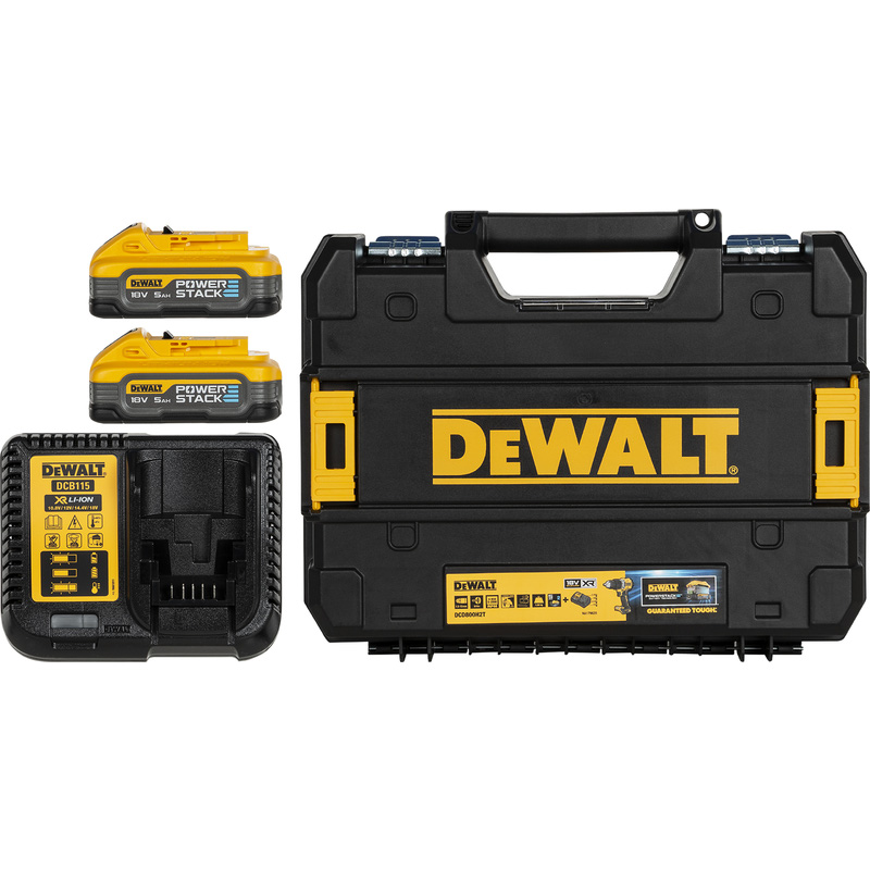 DeWALT DCD800H2T-QW XR compacte accu schroefboormachine met 2x 5,0Ah Powerstack accu 18V 5,0Ah Li-ion