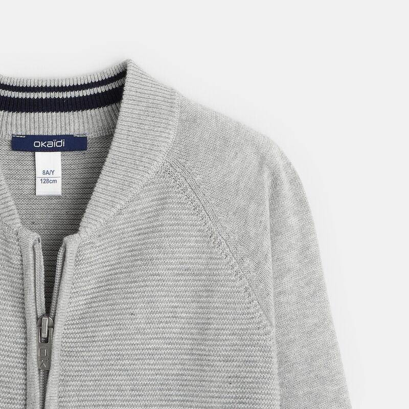 Gilet teddy zippé en maille fine gris garçon