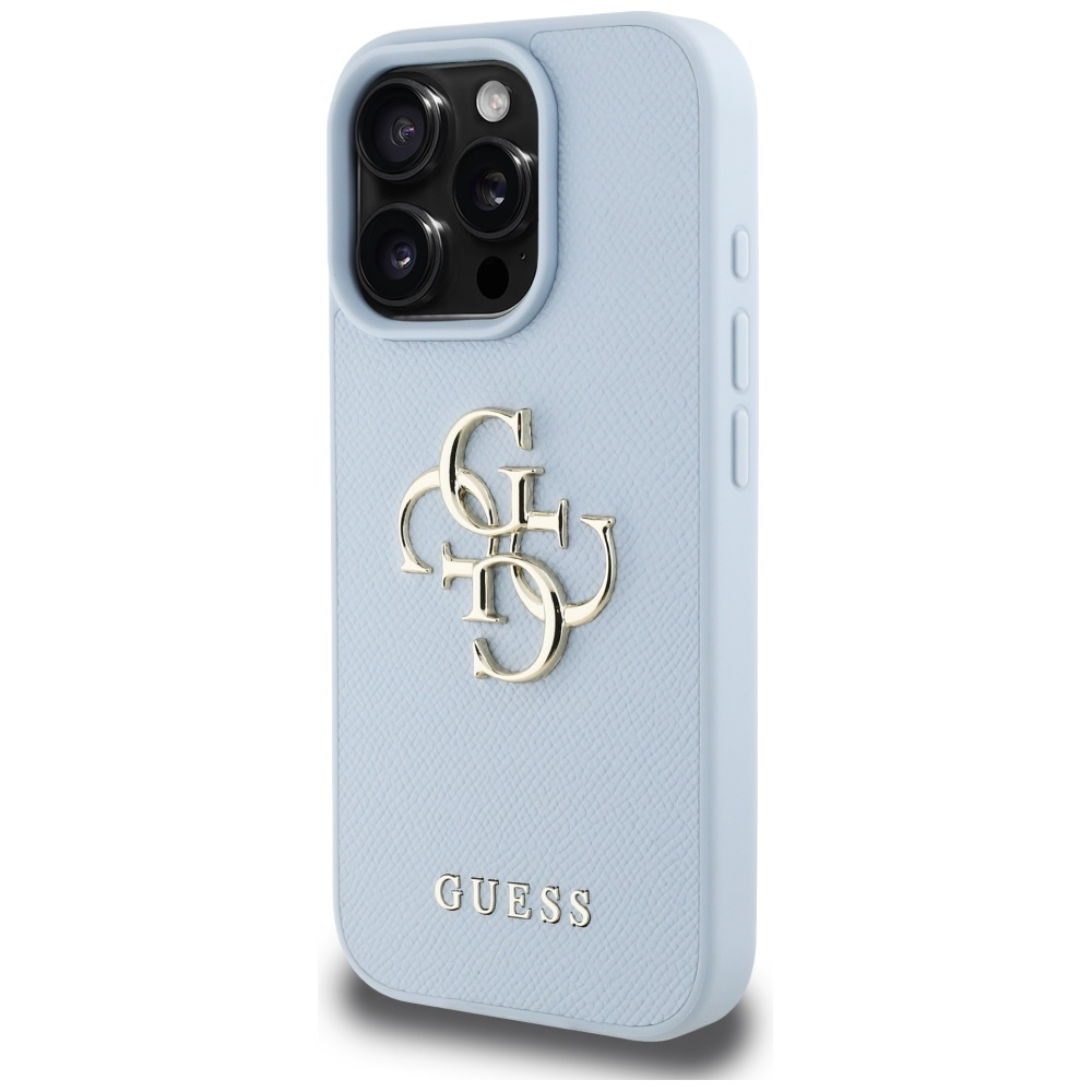 iPhone 16 Pro Leder Hardcase Hülle Grained 4G Big Metal Logo (GUHCP16LPGT4MBB) - Hellblau