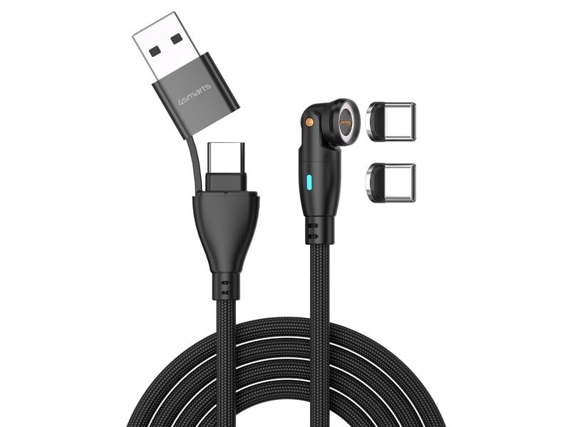 4smarts USB-Kabel C/A 540° Magnetkabel GravityCord 100W 1.8 USB-C/A 540° Magnetkabel GravityCord 100W 1.8m Schwarz, Magnetische Stecker
