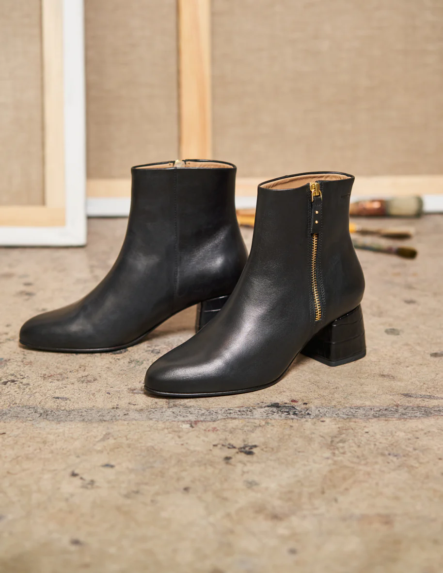Bottines à talons Gisèle - Cuir noir